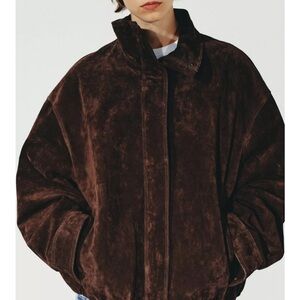 Zara Dark Brown Suede Bomber Jacket